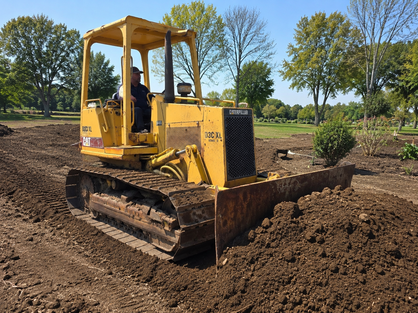 Cat D3C XL Series II dozer grading topsoil