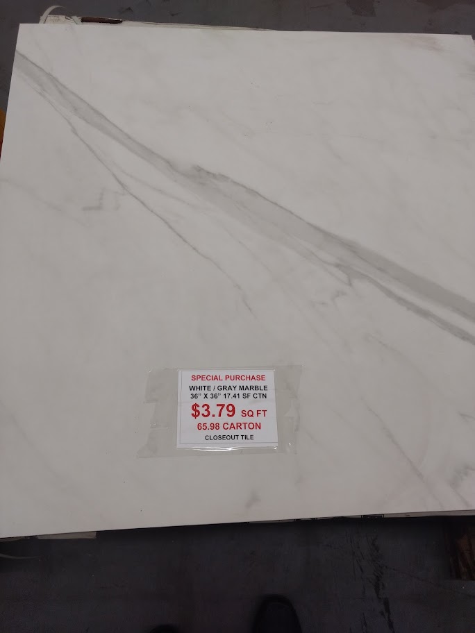 White / Gray Marble Look Matte Tile 36" x 36" 17.41 sq ft Per Carton-image
