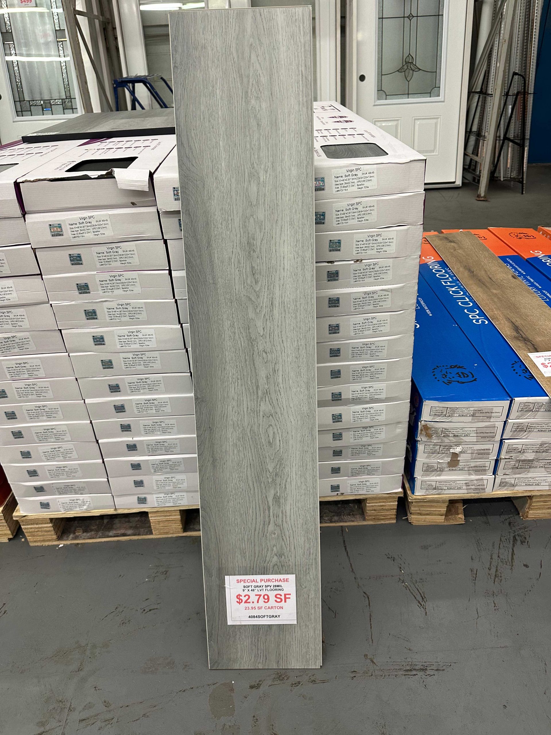 LVT Flooring, Soft Gray SPC 28mil 9" x 48" Planks - 23.95 sf cartons main image